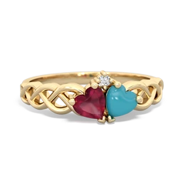 Ruby Heart To Heart Braid 14K Yellow Gold ring R5870