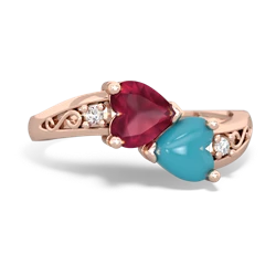 Ruby Snuggling Hearts 14K Rose Gold ring R2178