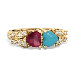 Ruby Diamond Butterflies 14K Yellow Gold ring R5601