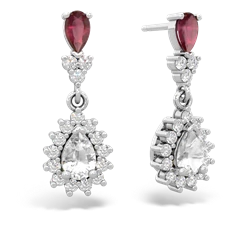 Ruby Halo Pear Dangle 14K White Gold earrings E1882