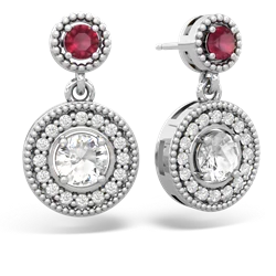 Ruby Halo Dangle 14K White Gold earrings E5319