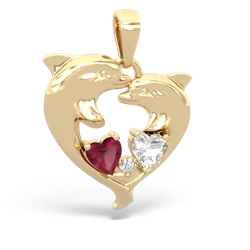 Ruby Dolphin Heart 14K Yellow Gold pendant P5820