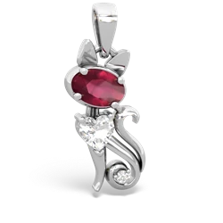 Ruby Kitten 14K White Gold pendant P5780