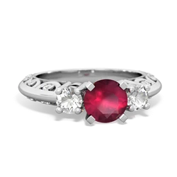 Ruby Art Deco Eternal Embrace Engagement 14K White Gold ring C2003