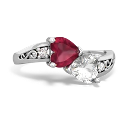 Ruby Snuggling Hearts 14K White Gold ring R2178