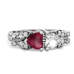 Ruby Diamond Butterflies 14K White Gold ring R5601