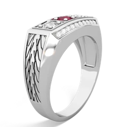 Ruby Three Stone Tire Tread Men's 14K White Gold ring R0520