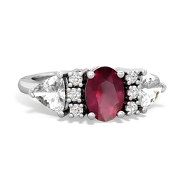 Ruby Antique Style Three Stone 14K White Gold ring R2186