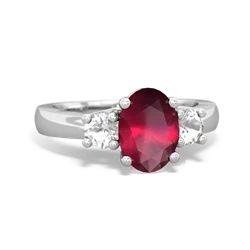 Ruby Three Stone Oval Trellis 14K White Gold ring R4024