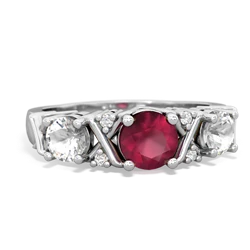 Ruby Hugs And Kisses 14K White Gold ring R5016