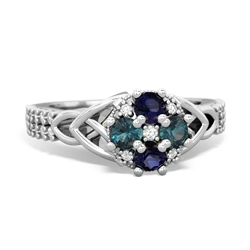 Sapphire Celtic Knot Cluster Engagement 14K White Gold ring R26443RD