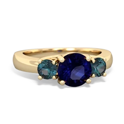 Sapphire Three Stone Round Trellis 14K Yellow Gold ring R4018