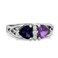 Sapphire Celtic Knot Double Heart 14K White Gold ring R5040