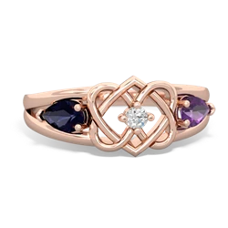 Sapphire Hearts Intertwined 14K Rose Gold ring R5880