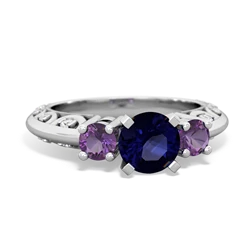 Sapphire Art Deco Eternal Embrace Engagement 14K White Gold ring C2003