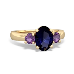 Sapphire Three Stone Oval Trellis 14K Yellow Gold ring R4024