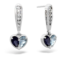 Sapphire Filligree Heart 14K White Gold earrings E5070