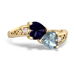 Sapphire Snuggling Hearts 14K Yellow Gold ring R2178