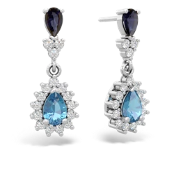 Sapphire Halo Pear Dangle 14K White Gold earrings E1882