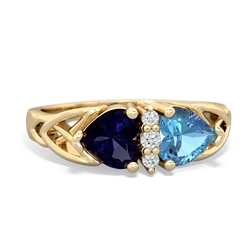 Sapphire Celtic Knot Double Heart 14K Yellow Gold ring R5040