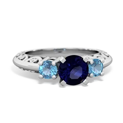 Sapphire Art Deco Eternal Embrace Engagement 14K White Gold ring C2003