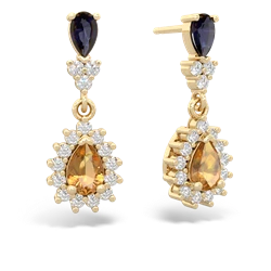 Sapphire Halo Pear Dangle 14K Yellow Gold earrings E1882