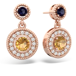 Sapphire Halo Dangle 14K Rose Gold earrings E5319