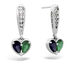 Sapphire Filligree Heart 14K White Gold earrings E5070