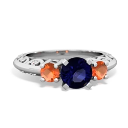 Sapphire Art Deco Eternal Embrace Engagement 14K White Gold ring C2003