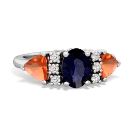 Sapphire Antique Style Three Stone 14K White Gold ring R2186