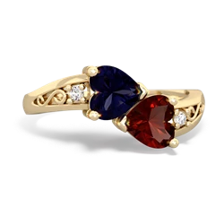 Sapphire Snuggling Hearts 14K Yellow Gold ring R2178