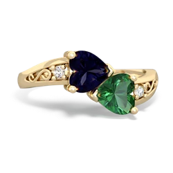 Sapphire Snuggling Hearts 14K Yellow Gold ring R2178