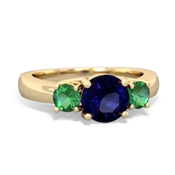 Sapphire Three Stone Round Trellis 14K Yellow Gold ring R4018