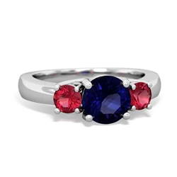 Sapphire Three Stone Round Trellis 14K White Gold ring R4018