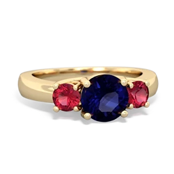 Sapphire Three Stone Round Trellis 14K Yellow Gold ring R4018