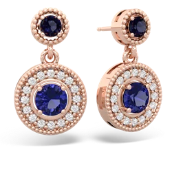 Sapphire Halo Dangle 14K Rose Gold earrings E5319