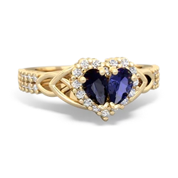 Sapphire Celtic Knot Two Hearts As One 14K Yellow Gold ring R2644HRT