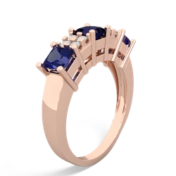 Sapphire Three Stone Diamond Cluster 14K Rose Gold ring R2592