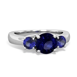 Sapphire Three Stone Round Trellis 14K White Gold ring R4018