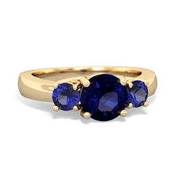 Sapphire Three Stone Round Trellis 14K Yellow Gold ring R4018