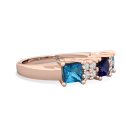 Sapphire Three Stone Diamond Cluster 14K Rose Gold ring R2592