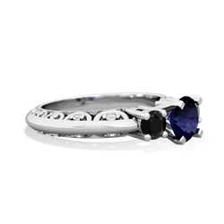 Sapphire Art Deco Eternal Embrace Engagement 14K White Gold ring C2003