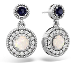 Sapphire Halo Dangle 14K White Gold earrings E5319