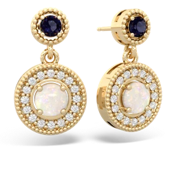 Sapphire Halo Dangle 14K Yellow Gold earrings E5319