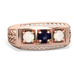 Sapphire Three Stone Tire Tread Men's 14K Rose Gold ring R0520