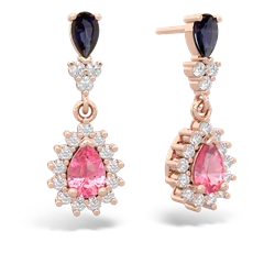 Sapphire Halo Pear Dangle 14K Rose Gold earrings E1882