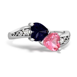 Sapphire Snuggling Hearts 14K White Gold ring R2178