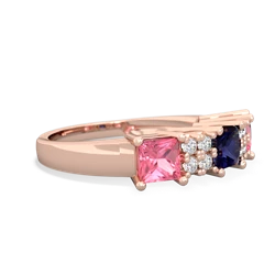 Sapphire Three Stone Diamond Cluster 14K Rose Gold ring R2592