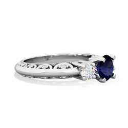 Sapphire Art Deco Diamond 6Mm Round Engagment 14K White Gold ring R2003