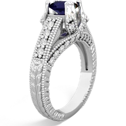 Sapphire Antique Style Milgrain Diamond 14K White Gold ring R2028